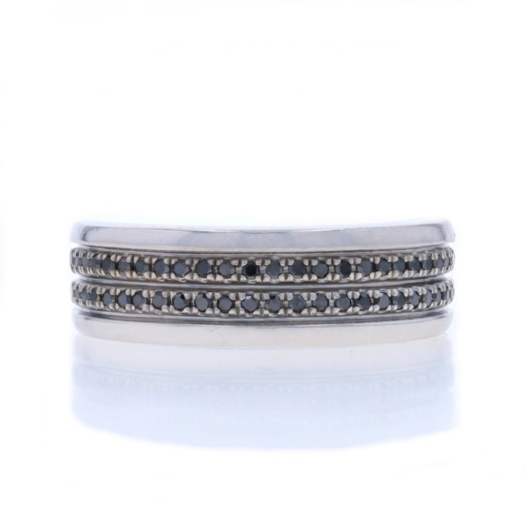 White Gold Black Diamond Men's Wedding Band - 10k Round .50ctw Ring Treated